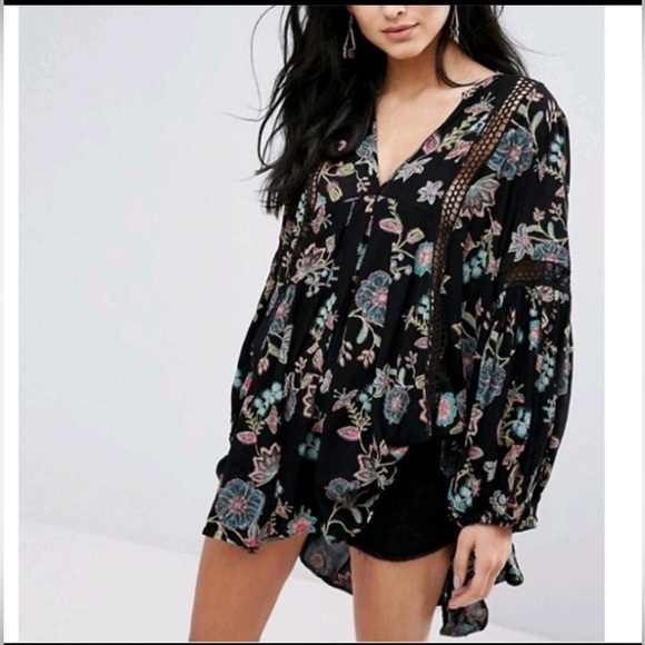 Free People Black and Pink Floral Tunic - Picture 6 of 16